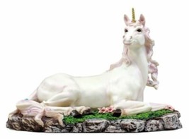 Enchanted Forest Resting Golden Horn Unicorn Figurine Sacred Unicorn Gla... - $642.04 MXN