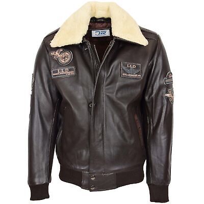 Primary image for DR106 Men's Classic Leather Bomber Jacket Brown