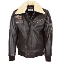 DR106 Men&#39;s Classic Leather Bomber Jacket Brown - £168.54 GBP