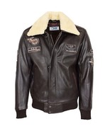 DR106 Men&#39;s Classic Leather Bomber Jacket Brown - £169.85 GBP