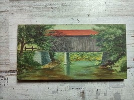 Vintage Handpainted Miniature Dollhouse Oil Painting Bridge Creek MM Brown 1968 - £61.43 GBP