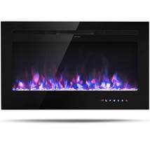 36 &quot; Electric Fireplace Recessed and Wall Mounted 750W/1500W W/ Multicolor Flame - £284.65 GBP