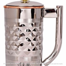 Steel Copper Diamond Hammered Jug Pitcher With Designer Handle &amp; Brass Knob - £31.61 GBP