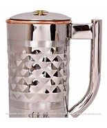 Steel Copper Diamond Hammered Jug Pitcher With Designer Handle &amp; Brass Knob - €35,07 EUR