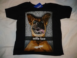 Gildan Boy&#39;s T Shirt Short Sleeve Dog Selfie Face Size X-Small 4-5 Black NEW - £7.29 GBP