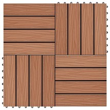 vidaXL 11 pcs Decking Tiles Deep Embossed WPC 11.8&quot;x11.8&quot; 1 sqm Light Brown - $120.03