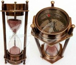 5&quot; Decorative Brass Sand Timer Hourglass With Antique Maritime Brass Com... - £20.65 GBP