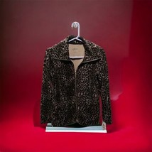 Style &amp; Co Sport Leopard Print Velour Jacket P/S Full Zip Tan Black Pock... - £20.17 GBP