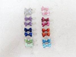 Two small tiny shiny colorful acrylic bows hair pin clips barrettes fine hair - £6.35 GBP