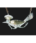 3&quot; BIG ROADRUNNER Bird NECKLACE Vintage GOLD CROWN INC  Silvertone Goldt... - £22.50 GBP