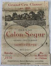 Chateau Calon-Segur Grand Cru Classe Recolte 1970 Vintage Wine Bottle Label - £10.24 GBP