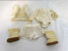 American Girl Doll Winter White Ivory Faux Fur Vest Boots Shorts Bodysui... - $16.85