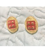 Football Shaped With Stars Earrings Sports Red Gold Tone Bling Earring 1... - $20.00