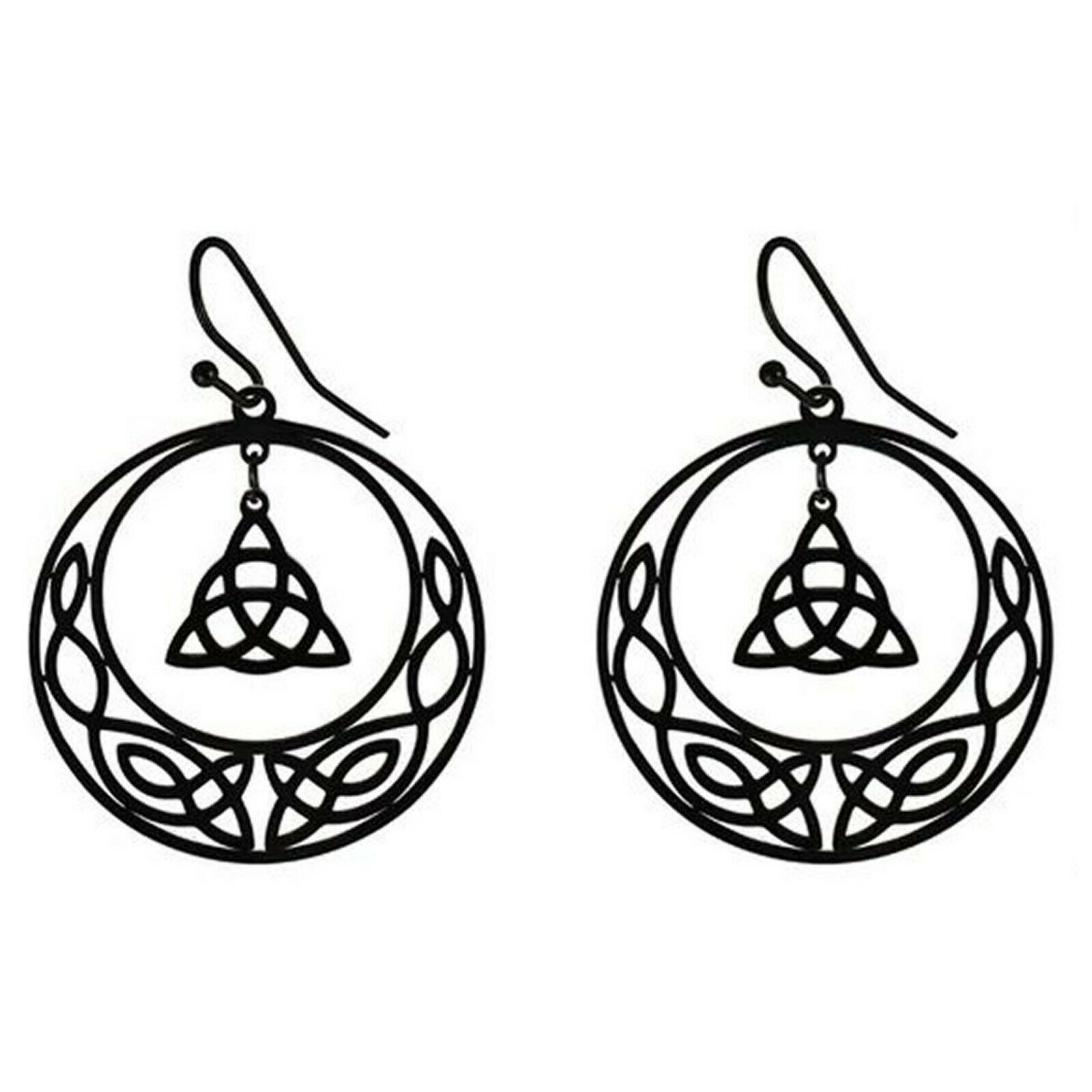 Primary image for Celtic Circle Trinity Knot Earrings Hypoallergenic Black Stainless Steel