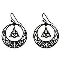 Celtic Circle Trinity Knot Earrings Hypoallergenic Black Stainless Steel - £12.53 GBP