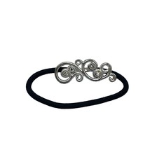 Silver and Rhinestone Swirl Bracelet Hair Tie on Black Stretch Cord - £7.04 GBP