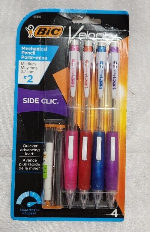 Bic Velocity 4 Pack Mechanical Pencils + 12 Lead Refills + 5