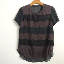 3.1 Phillip Lim Silk Shirt 4 Stripe Purple Black Crew Neck Semi Sheer Pullover - £18.32 GBP