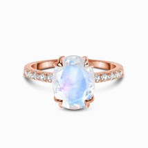 925 Sterling Silver Rose Gold Plated Oval Cut 7x9mm Rainbow Blue Natural Moonsto - £53.31 GBP