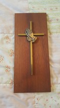 The Cawley Co. Wooden Wall Hanging With Cross &amp; Prayer Hands  9 x 4 - £7.90 GBP