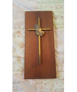 The Cawley Co. Wooden Wall Hanging With Cross &amp; Prayer Hands  9 x 4 - £7.77 GBP