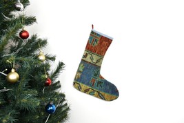 Kilim Christmas Stocking Vintage Rug Stocking Ethnic Decorative Xmas Socks S984 - $15.71