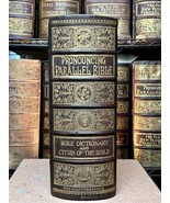 CLEAN! 1800'S LARGE ANTIQUE PRONOUNCING PARALLEL HOLY BIBLE LEATHER GOLD DESIGNS - $2,216.00
