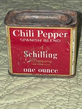 Vintage Chili Powder 1 oz Metal Tin Empty by Schillings Spanish Blend Sa... - £8.23 GBP