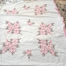 Vintage embroidered pillowcase set 2 pink floral flowers cherry blossom ... - £17.30 GBP