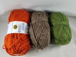 Scrap Yarn Mixed Lot Orange Green Brown Worsted 9.1 Ounces Acrylic Lion Brand - £4.61 GBP