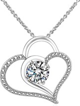 Love Heart Pendant Necklace for Women, Gold Plated Cubic Zirconia Adjustable - £12.40 GBP