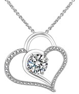 Love Heart Pendant Necklace for Women, Gold Plated Cubic Zirconia Adjust... - $15.47