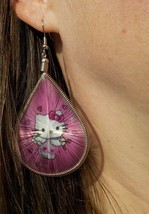 Hello Kitty Earrings Pink Thread Teardrop Dangle Fishook Jewelry Kitty W/ Hearts - £7.94 GBP