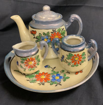 Vintage Japanese Lusterware Miniature Teaset Purple Red Flowers - £4.50 GBP