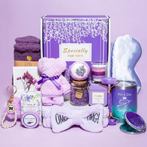 Valentine&#39;s Gift for Women Purple Gift Basket Lavender Relaxing Gift Set for Her - £34.27 GBP