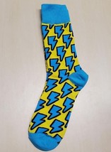 Blue &amp; Yellow Lightning Bolt Socks Novelty Unisex 6-12 Crazy Fun SF51 - £6.29 GBP