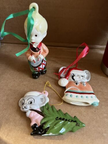 lot vtg porcelain/ceramic Christmas Tree Ornaments Mouse Drummer Boy Car... - $7.87