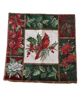 Cardinal Tapestry Throw Pillow  Cover W/ Poinsettia , Holly &amp; Berries - $17.82