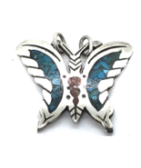 Sterling Silver Butterfly Pendant Mosaic Turquoise Coral HANDMADE SOUTHW... - $846.86 MXN