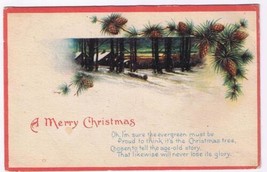 Holiday Postcard Christmas Pine Cones &amp; Christmas Snow Scene - $2.96