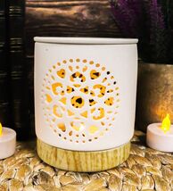 Buddhist Mandala Flower Filigree Cutout Ceramic Votive Candle Oil Tart W... - $19.99