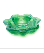 Green Art Glass Opalescent Swirl Trinket Star Shaped Dish Ashtray 4&quot; dia... - $24.72