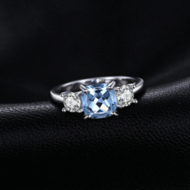 Rhodium 925 Sterling Silver 1.9CT Natural Sky-Blue Topaz Gemstone Ring - £62.75 GBP