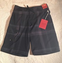 Mossimo Mens Swim Trunks Board Shorts Size 28 Black Plaid Below Knee New - £13.74 GBP