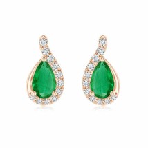 Authenticity Guarantee 
ANGARA Pear Emerald Earrings with Diamond Swirl Frame... - £431.90 GBP