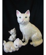 Large Ceramic Life Size Cat and Kitten Figurines - Pearlized Iridescent Glaze - £12.06 GBP
