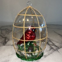 2008 Joan Rivers Red Cardinal 7&quot; Hand Blown Glass Ornament Birdcage Holly Gold - £35.68 GBP