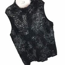 Fashion Bug Plus Size 2X Black Shimmer Sleeveless Ruched stretch Shell Tunic Top - £11.05 GBP