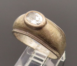 925 Silver - Vintage Minimalist Inlaid Oval White Topaz Ring Sz 7.75 - RG26384 - $33.77