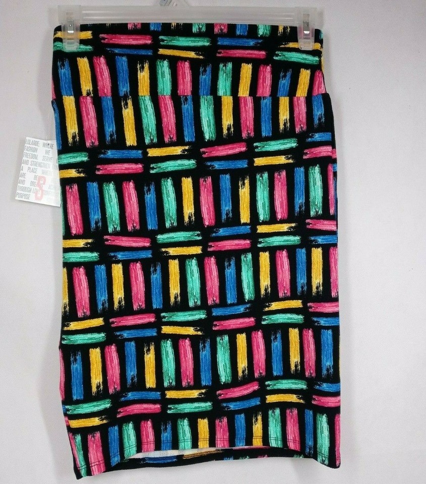 NWT LuLaRoe Cassie Pencil Skirt Black With Colorful Designs Size Small - $15.83